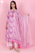Mulmul Cotton Kurta Pant And Dupatta Set In Block Print
